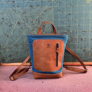Mini - Minimal zainetto in Tela olona Turchese e cuoio crust