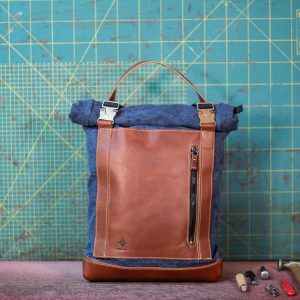 ROLL RACER Tela Olona Blu e cuoio scuro