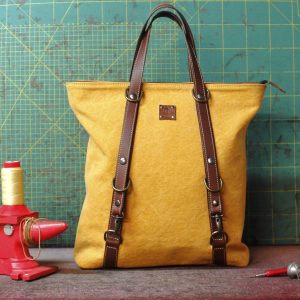 TRIBAG Tela olona Giallo Ocra e Vacchetta color cuoio