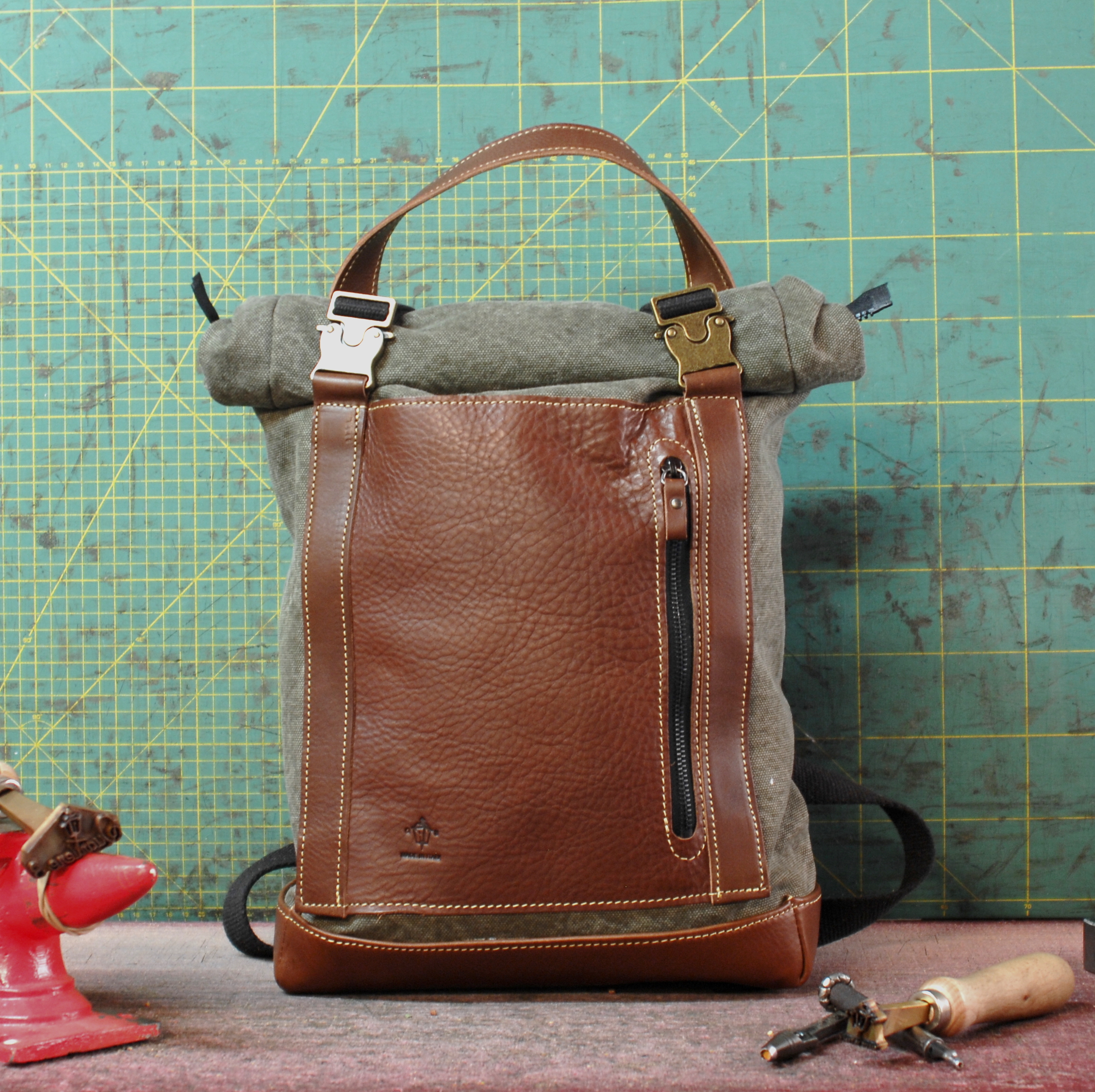 ROLL RACER Tela Olona Verde Militare e vacchetta cuoio scuro