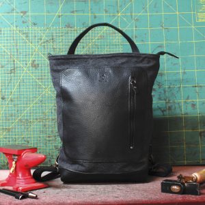 MINIMAL BACK SACK - Tela olona nera e vacchetta volanata nera