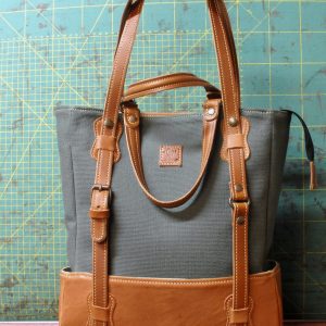 Borsa 20-21 tela olona verde petrolio e vacchetta cuoio