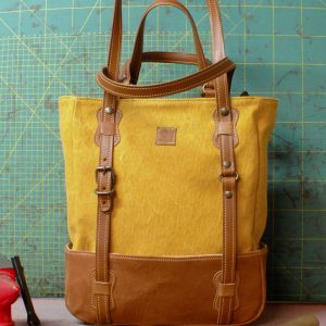 Borsa 20-21 tela olona giallo ocra e cuoio