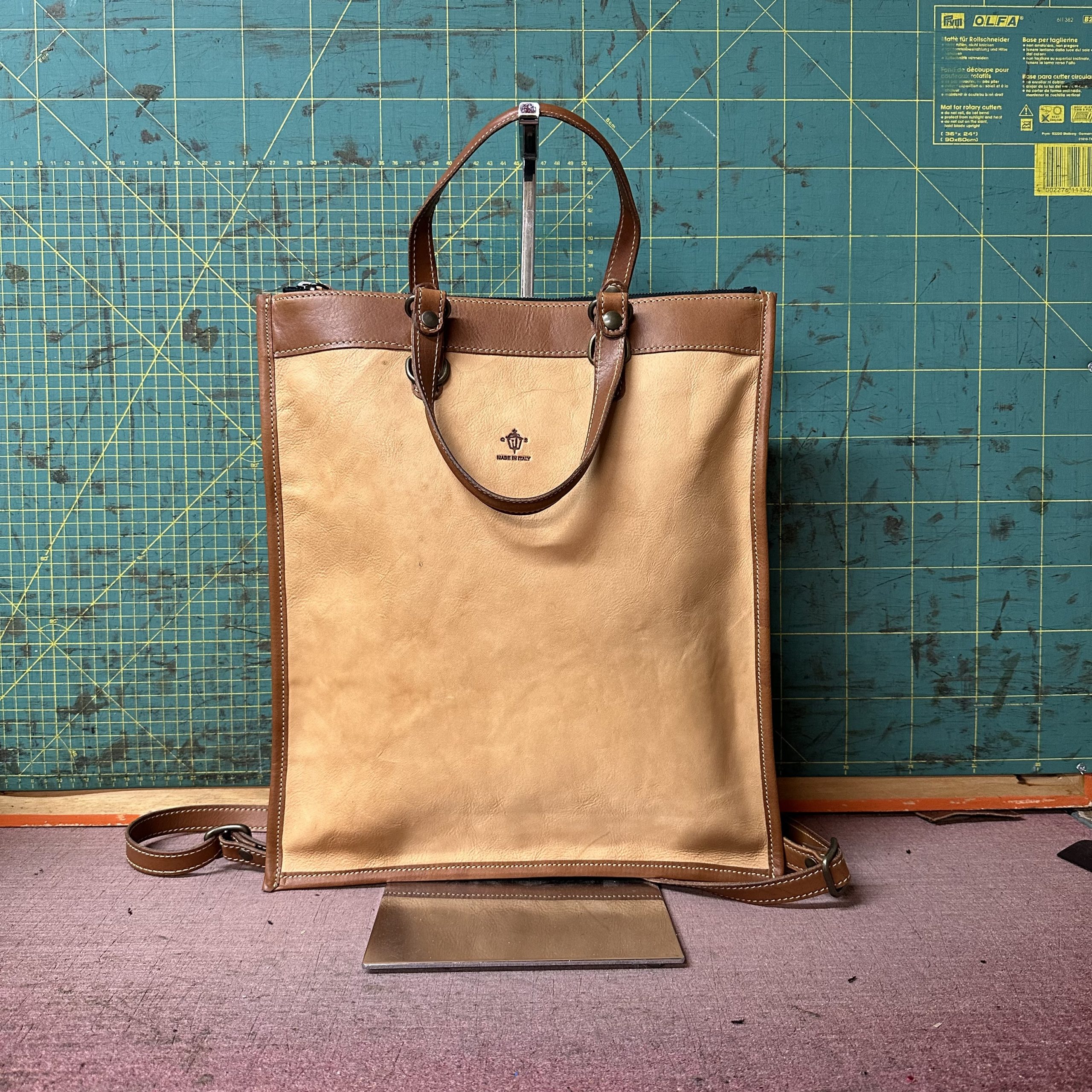 Tascona Bicolore Vacchetta Naturare e Cuoio