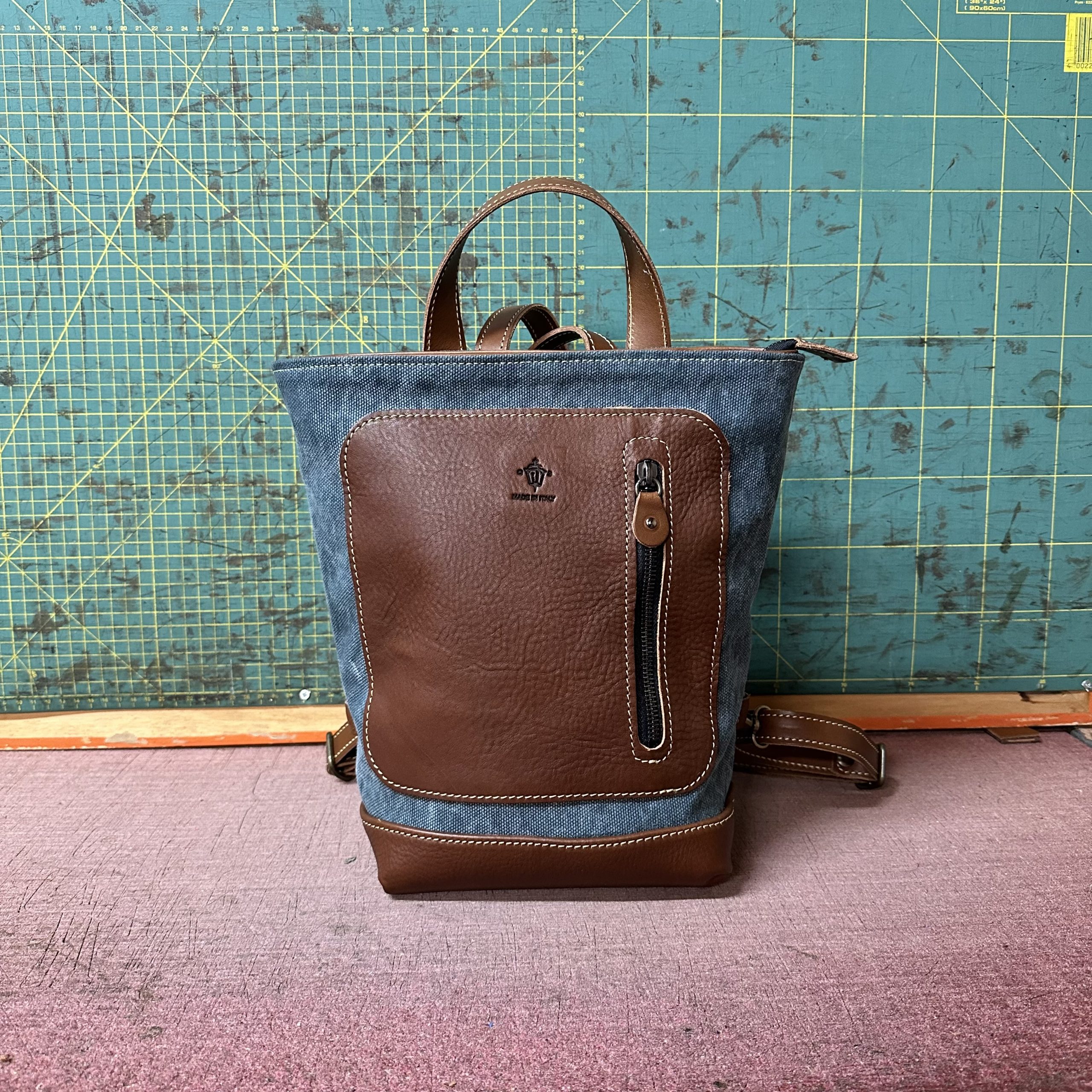 Mini - Minimal zainetto Tela olona Aviazione e Cuoio scuro