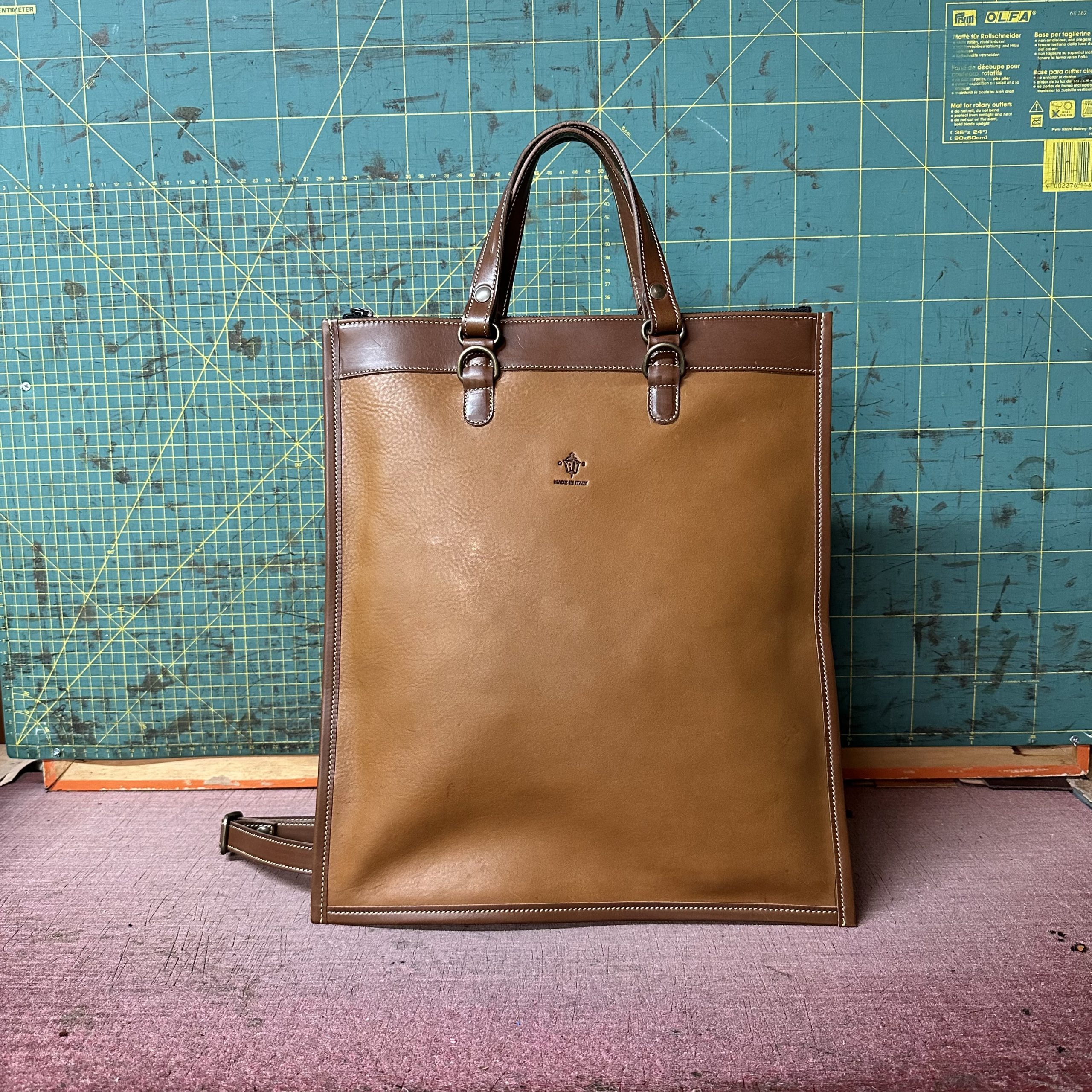 Tascona Bicolore Vacchetta Cuoio e Cuoio scuro