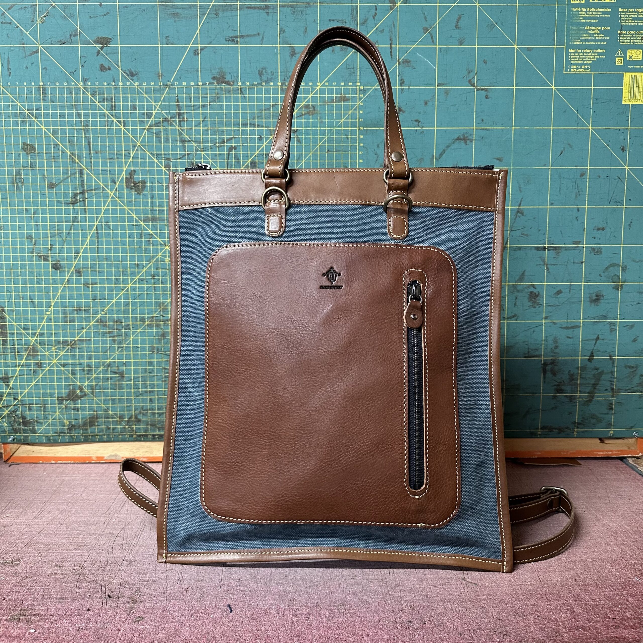 Tascona in Tela olona Aviazione e Cuoio scuro con tasca