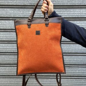 Tascona in Velluto Arancione e Vacchetta testa di moro