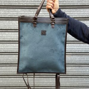 Tascona in Velluto Ottanio e Vacchetta Testa di moro