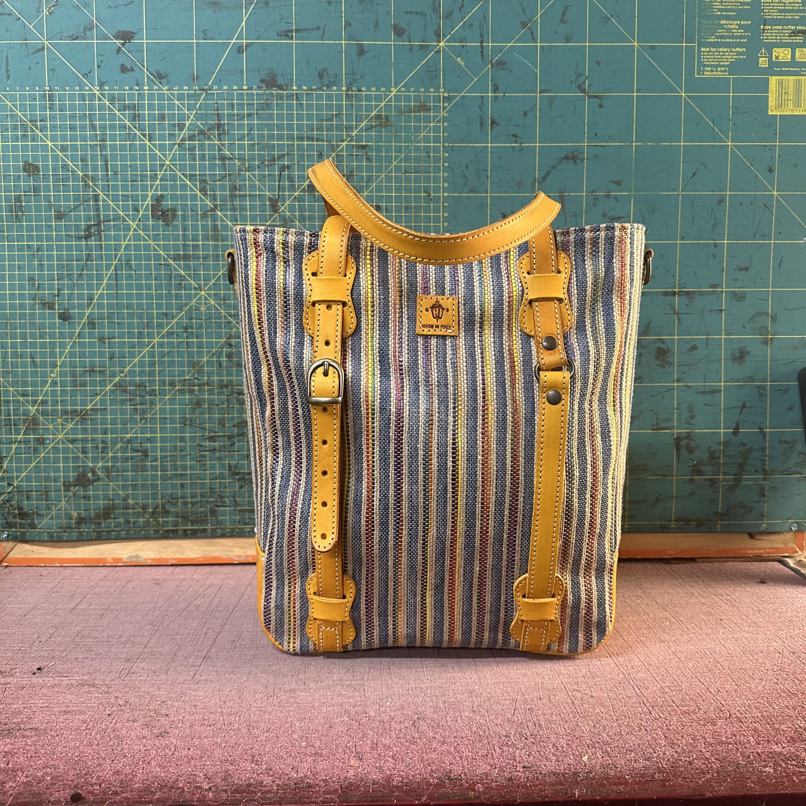 Ottava Multicolor intreccio rafia e vacchetta ocra