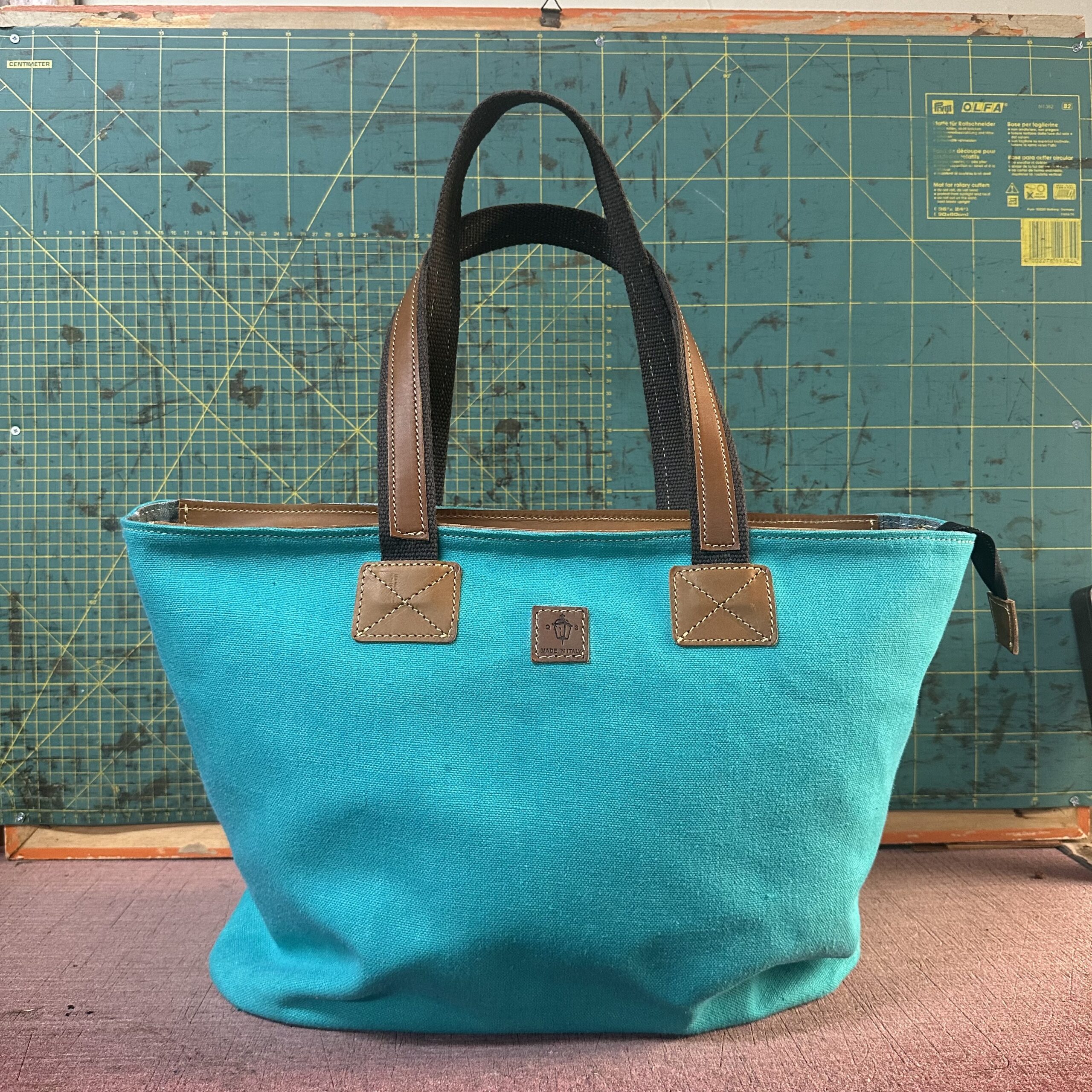 Borsa Estiva in Lino Turchese e Cuoio