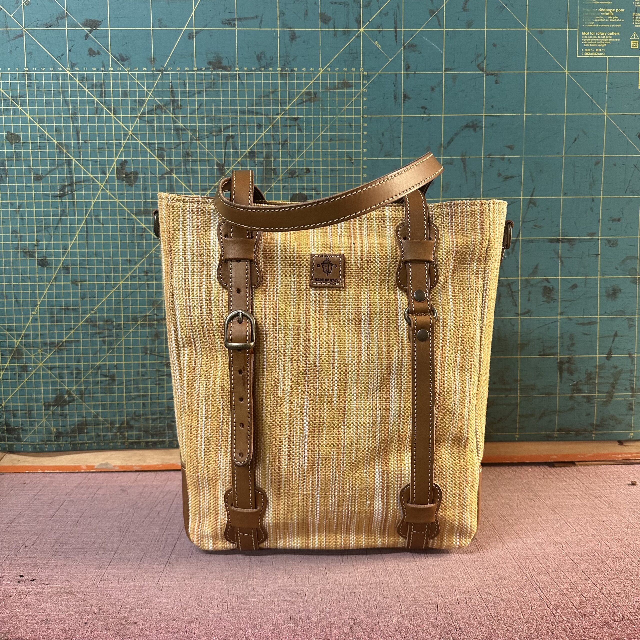 Ottava intreccio cotone toni ocra e cuoio