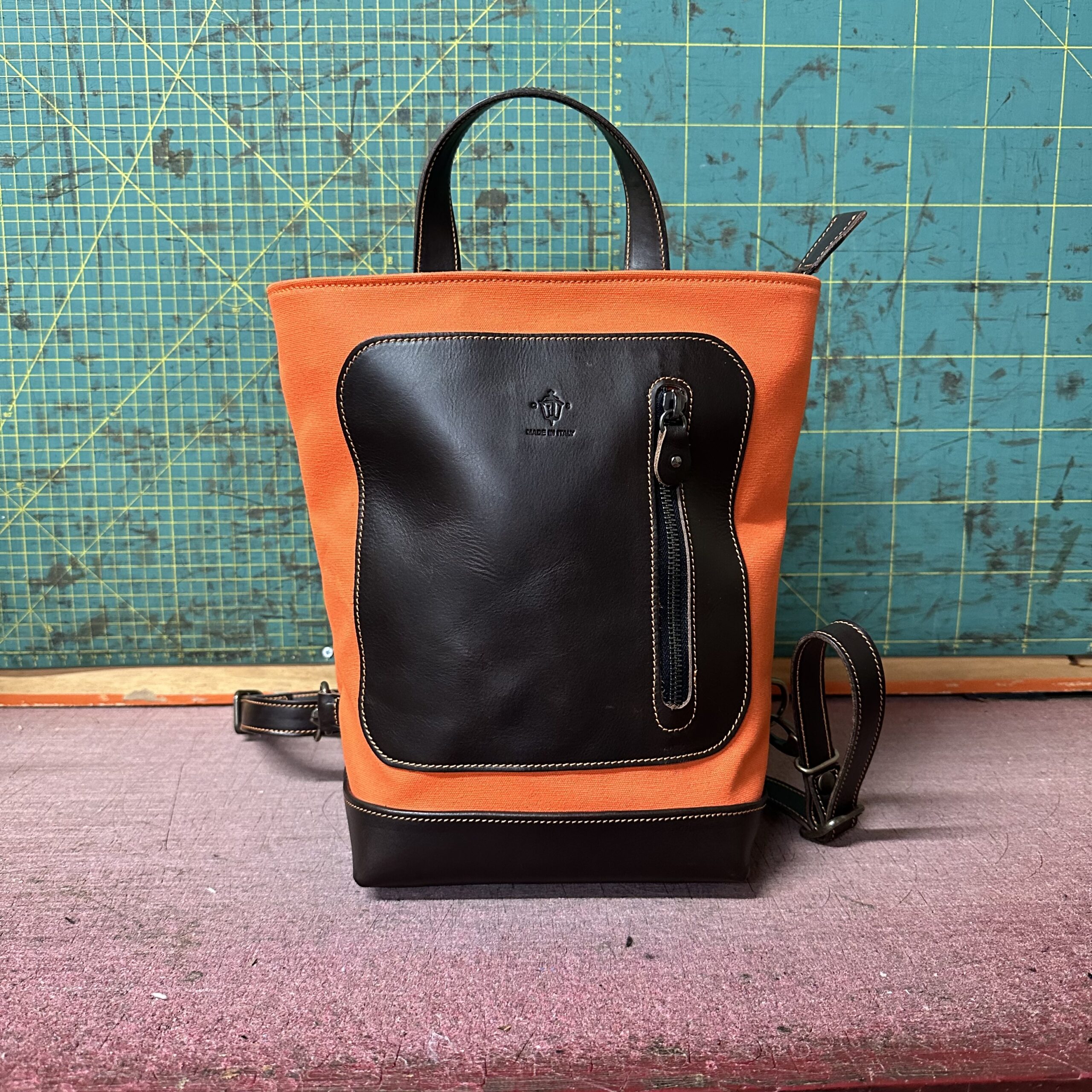 Mini - Minimal zainetto Tela olona tina unita Arancio e T.moro