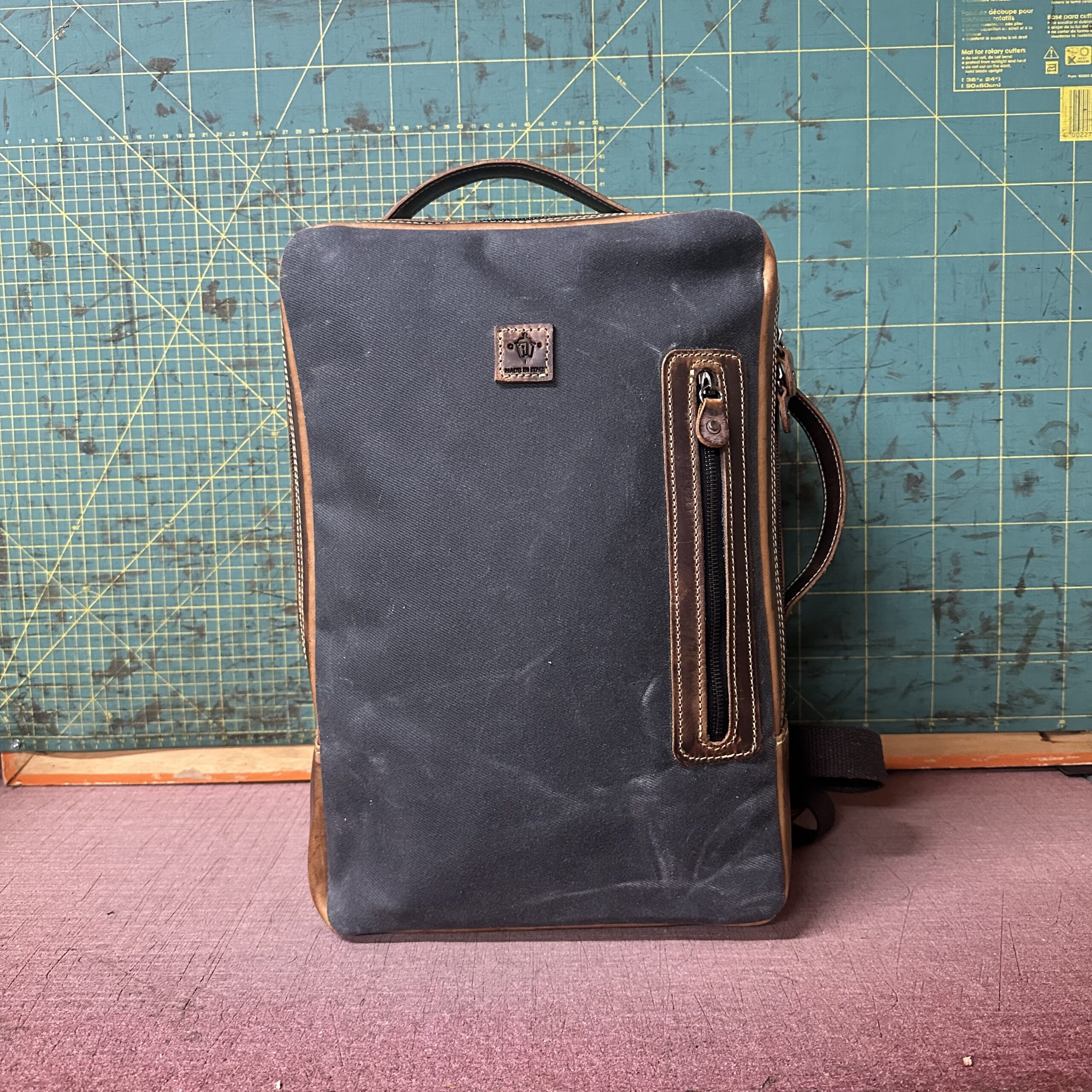 B.backpack 15" Cotone cerato Grigio e Vacchetta cuoio Pull-up (Copia)