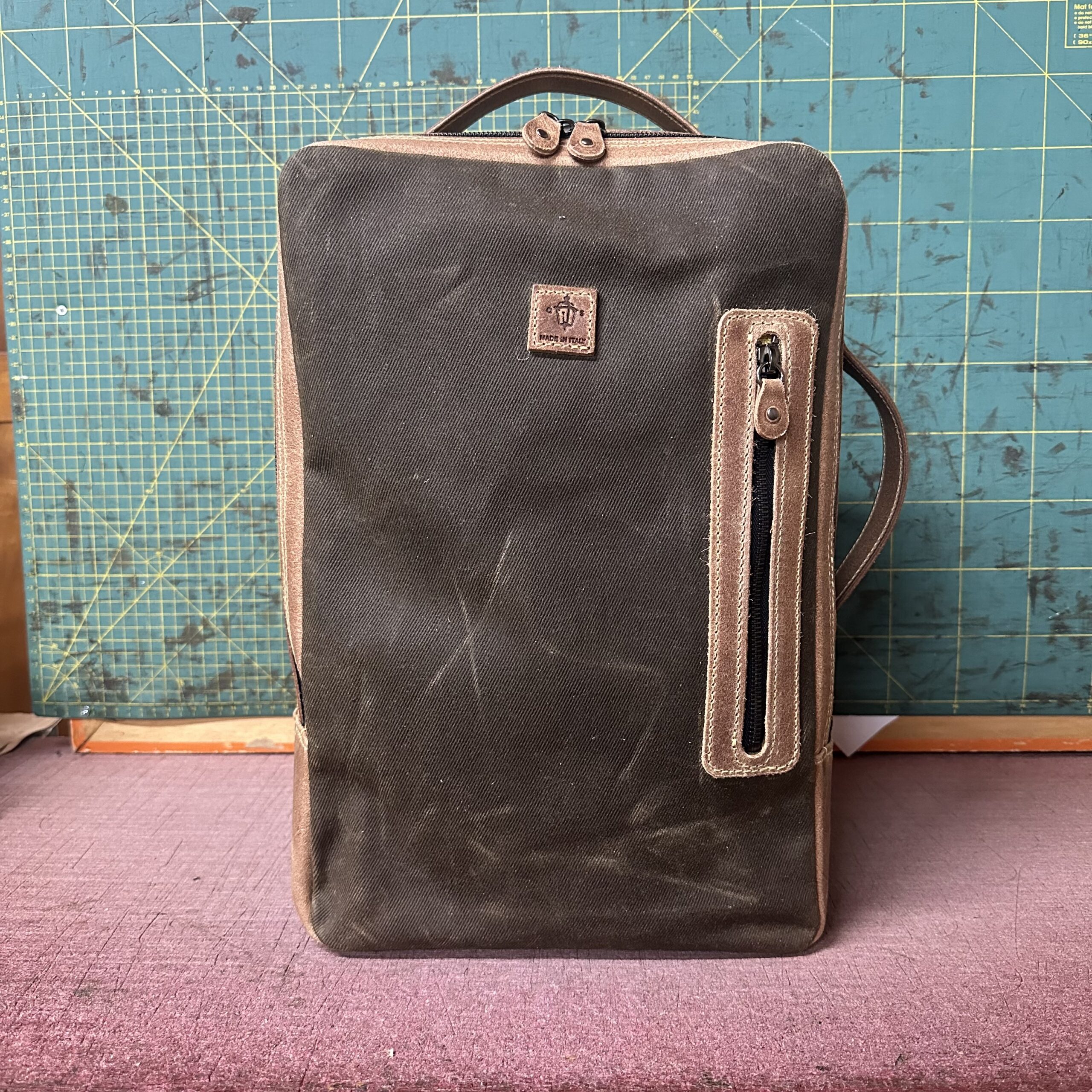 B.backpack 15" Cotone cerato Testa di moro e Crosta naturale pull up