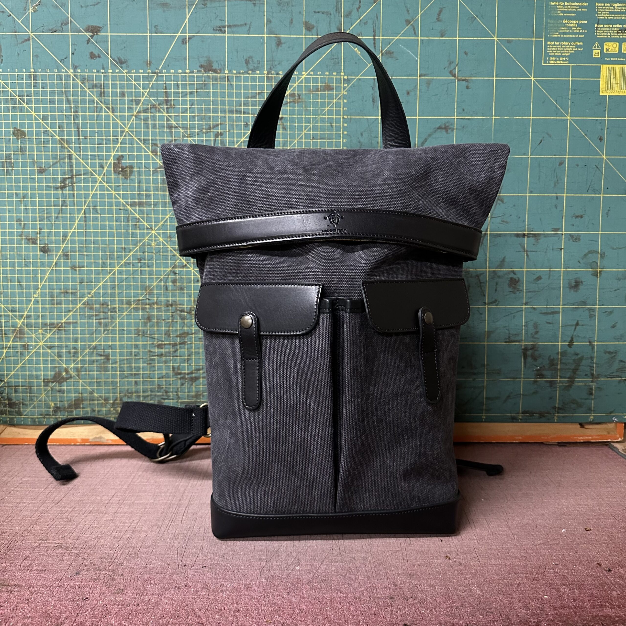 Lockdown "Alleggerito" Tutto Nero, Tela olona nera e Vacchetta nera